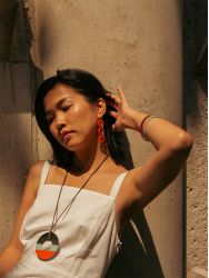 Boucles d'oreilles Entrelac orange vert