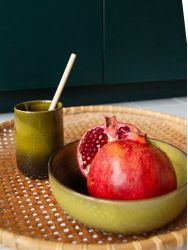 Set of 4 Hoa Bien green ceramic shallow bowls